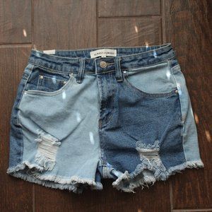 Denim Blue and Light wash mixed Mom Shorts!